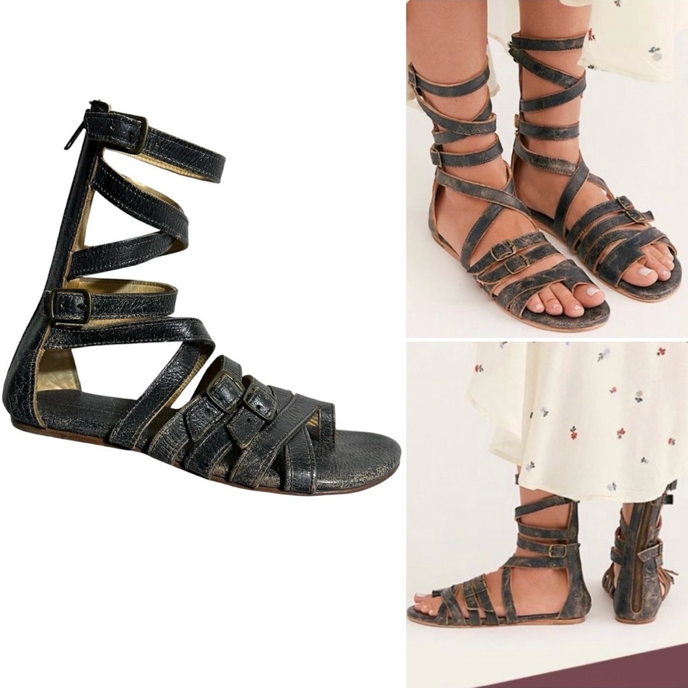 Bed Stu Seneca Distressed Leather Gladiator Sandals Ankle Wrap Zip 9